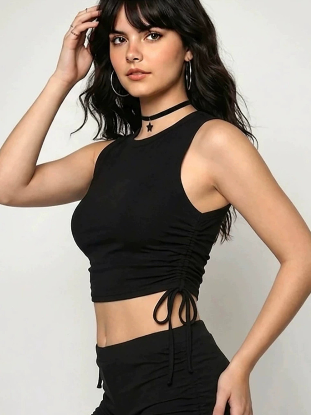 Zara Yoga 2 Piece Set Tank Top Shorts Drawstring Waist Backless Fitted